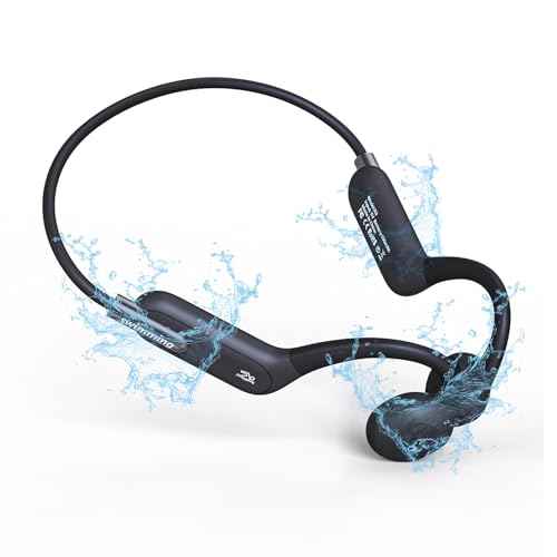 Bone Conduction Headphones Bluetooth, Open Ear Headphones with Mic Waterproof Swimming Headphones 32GB MP3 & 8Hours Playtime, Wireless Underwater Earbuds for Swimming, Sports, Charcoal Black