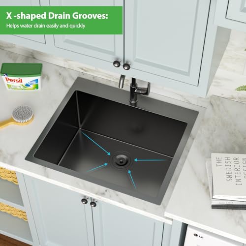 25 Inch Utility Laundry Sink Drop In 16 Gauge Stainless Steel Single Bowl Laundry Room Sink Laundry & Utility Room Kitchen Sinks 25
