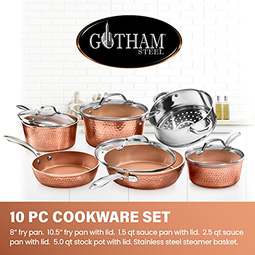 Gotham Steel Hammered Collection Pots, Pans and Frying Pan Set