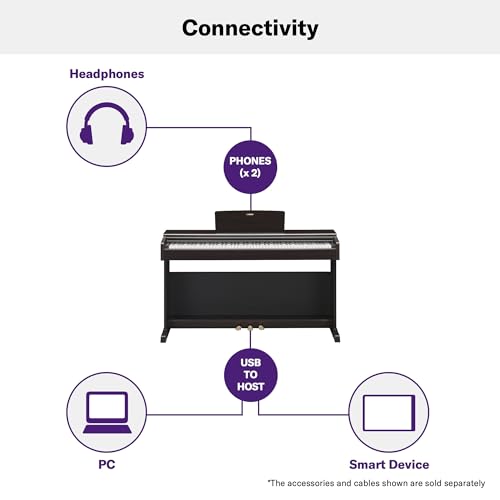 Yamaha Arius, 88-Key Weighted Action Digital Beginner and Intermediate Players, Dynamic Response, Grand Piano Sound, 3-Pedal Unit, Upright Design, Bench Included, Dark Rosewood (YDP105R)