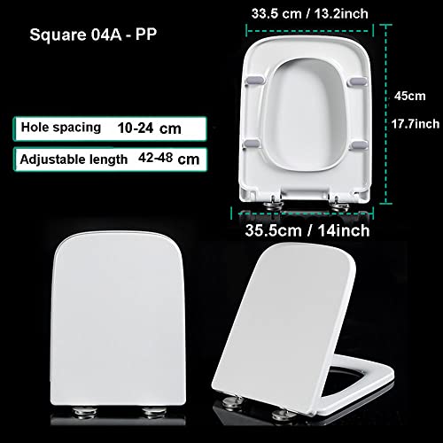Soft Close Toilet Seat, Toilet seat, White Square Toilet Seat with Top Fix Adjustable Hinges, Toilet Seat Quick Release Rectangular,03b