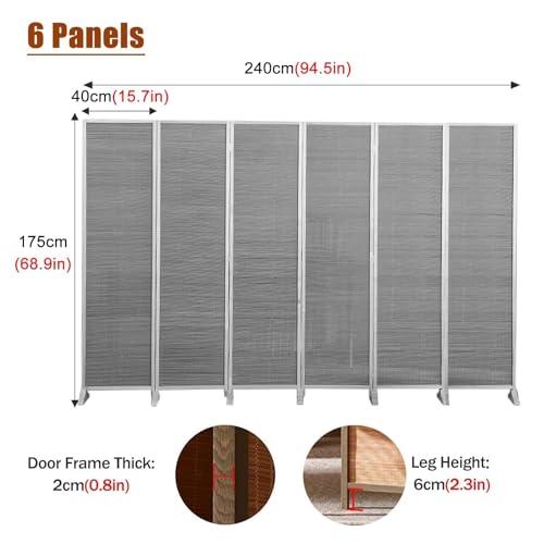 Japanese Screen Room Divider 6 Panels, Folding Portable Screen, Home/Office/Changing Room Freestanding Privacy Screen - Indoor Outdoor Space Partition Wall, 175cm Tall