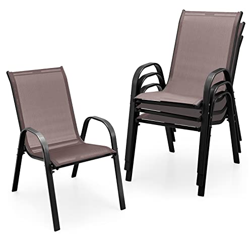 Tangkula 4 Pieces Patio Dining Chairs, Outdoor Stackable All Weather Heavy Duty Dining Chairs Set with Armrests, Support 330 LBS, for Poolside, Backyard, Garden, Deck, Front Porch (Brown)