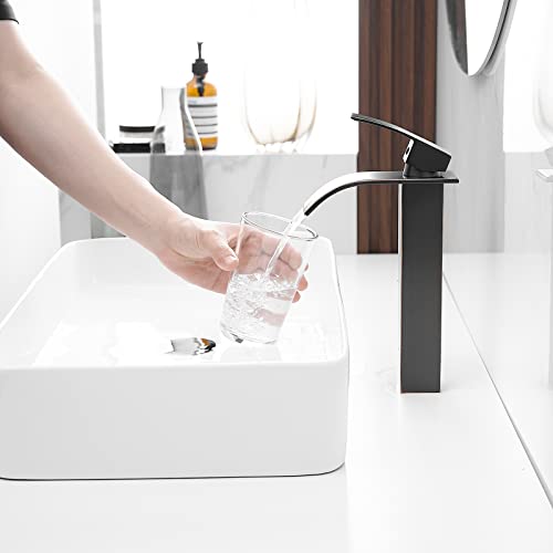 BWE Vessel Sink Faucet Modern Waterfall Chrome Single Hole Bathroom Faucet Single Handle with Pop up Drain Without Overflow Assembly Vanity Basin Bath Sink Faucets Mixer Tap