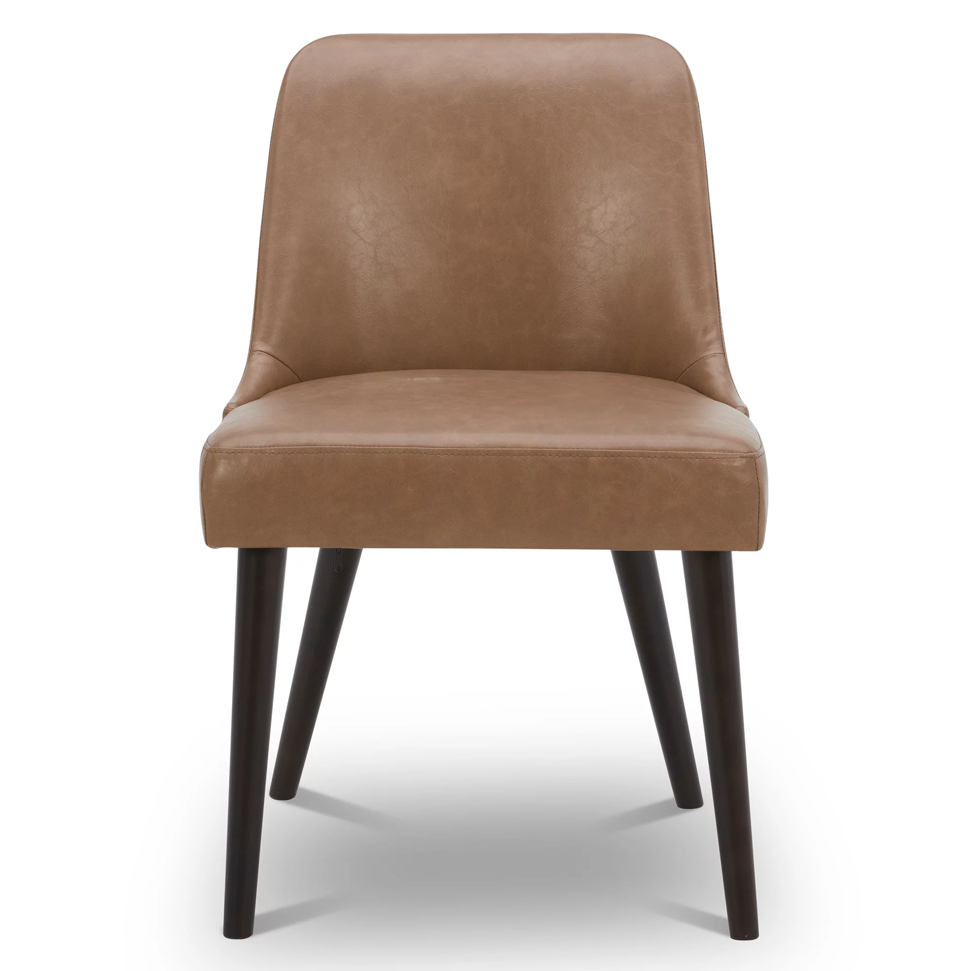 CHITA Modern Faux Leather Upholstered Kitchen & Dining Room Chairs Set of 2, Wood Legs, Saddle Brown