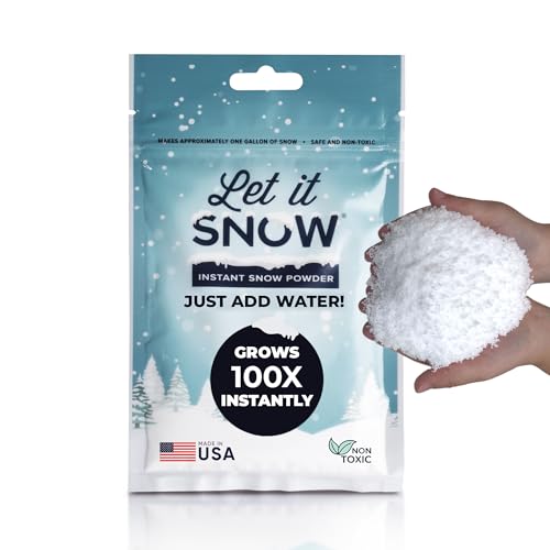 Let it Snow Instant Fake Snow for Slime - Made in The USA, Gentle, Safe & Easy to Use Artificial Snow Powder - Perfect Play Snow for Holiday Decorations, Photography, Sensory Play, & Slime (2 Pack)