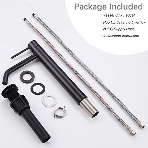 Brushed Gold Vessel Sink Faucet with Pop Up Drain and Supply Lines, Stainless Steel Gold Vanity Faucet Single Hole, JXMMP Single Handle Bathroom Faucet Gold, JXM1001BG