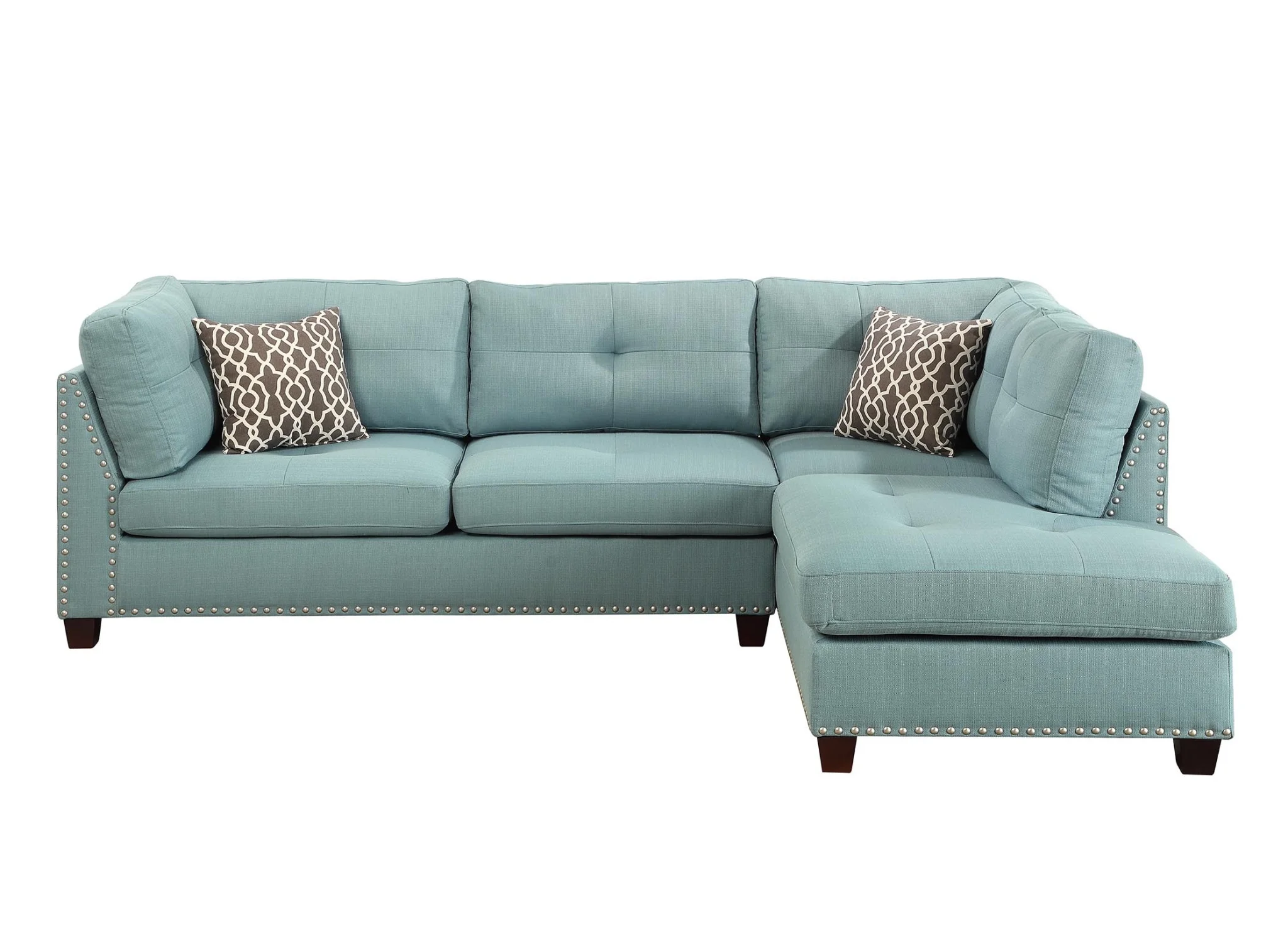 HomeRoots 524227 Linen L Shaped Sofa & Chaise, Teal Blue - 2 Piece