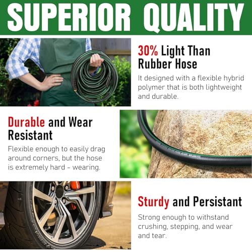 Heavy Duty Garden Hose 25ft, NON-EXPANDABLE Flexible Water Hose, Kink Resistant Lightweight Hybrid Hose, Leakproof Hose Male to Female Fittings