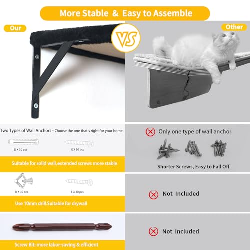 Modern Wall-Mounted Cat Furniture - 5pcs Cat Wall Shelves, Wooden Climber Includes House, Bridge, Tree, Steps, and Scratcher (Black)