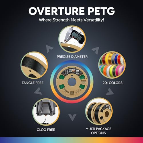 OVERTURE PETG 3D Printer Filament 1.75mm, Neatly Wound Durable PETG 2kg Spool (4.4lbs), Strong Toughness Filament, Dimensional Accuracy +/- 0.02mm, Fit Most FDM Printers (Black (2-Pack))