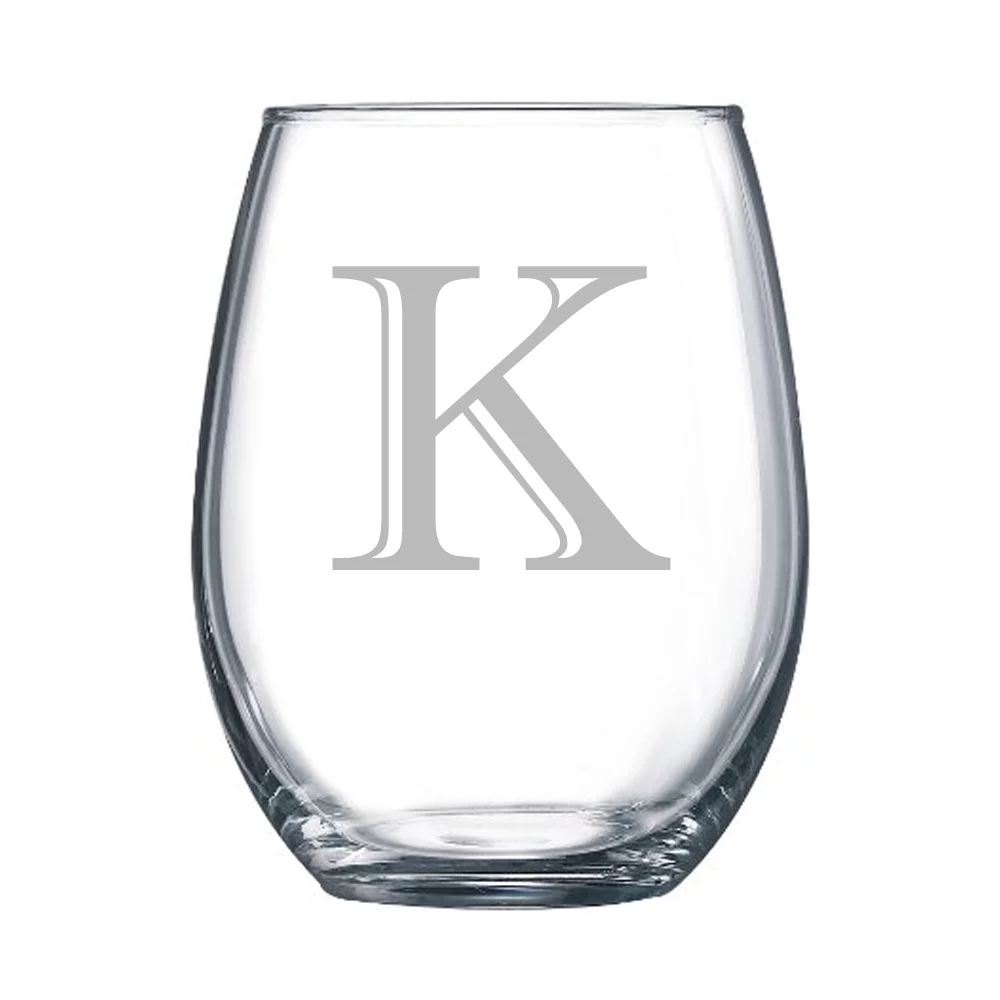 4-pc Luxe Shadow Personalized 15 oz Stemless Wine Glass, Letter K