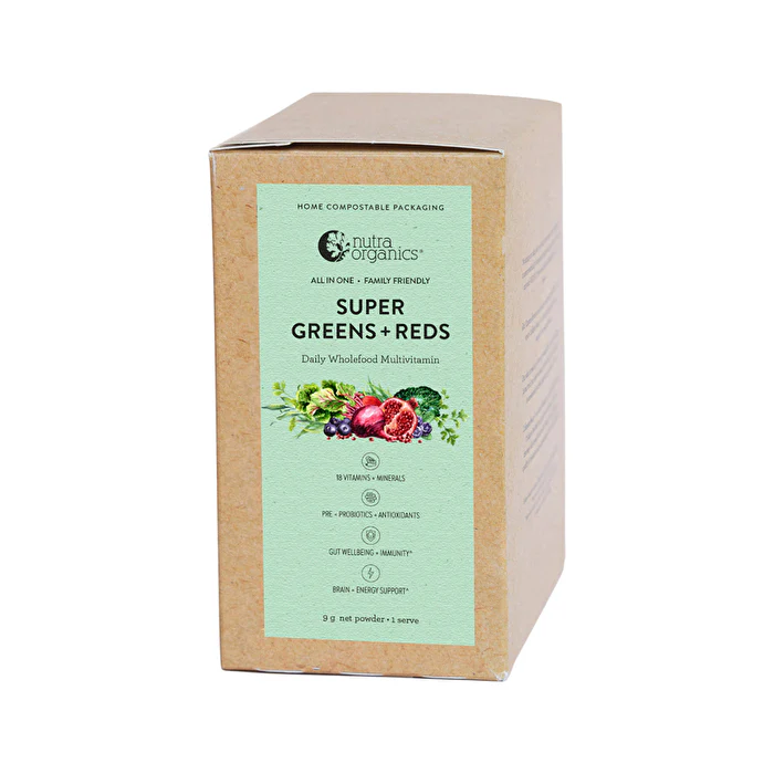 Nutra Organics Organic Super Greens + Reds (Wholefood Multivitamin) Sachet 9g x 10 Pack