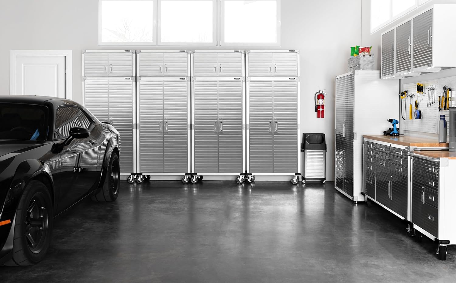 Seville Classics UltraHD 2-Piece Heavy Duty Mega Solid Steel Metal 2-Door Lockable Stacker Wall Storage Cabinet Set Organizer for Garage, Office, Classroom, 36