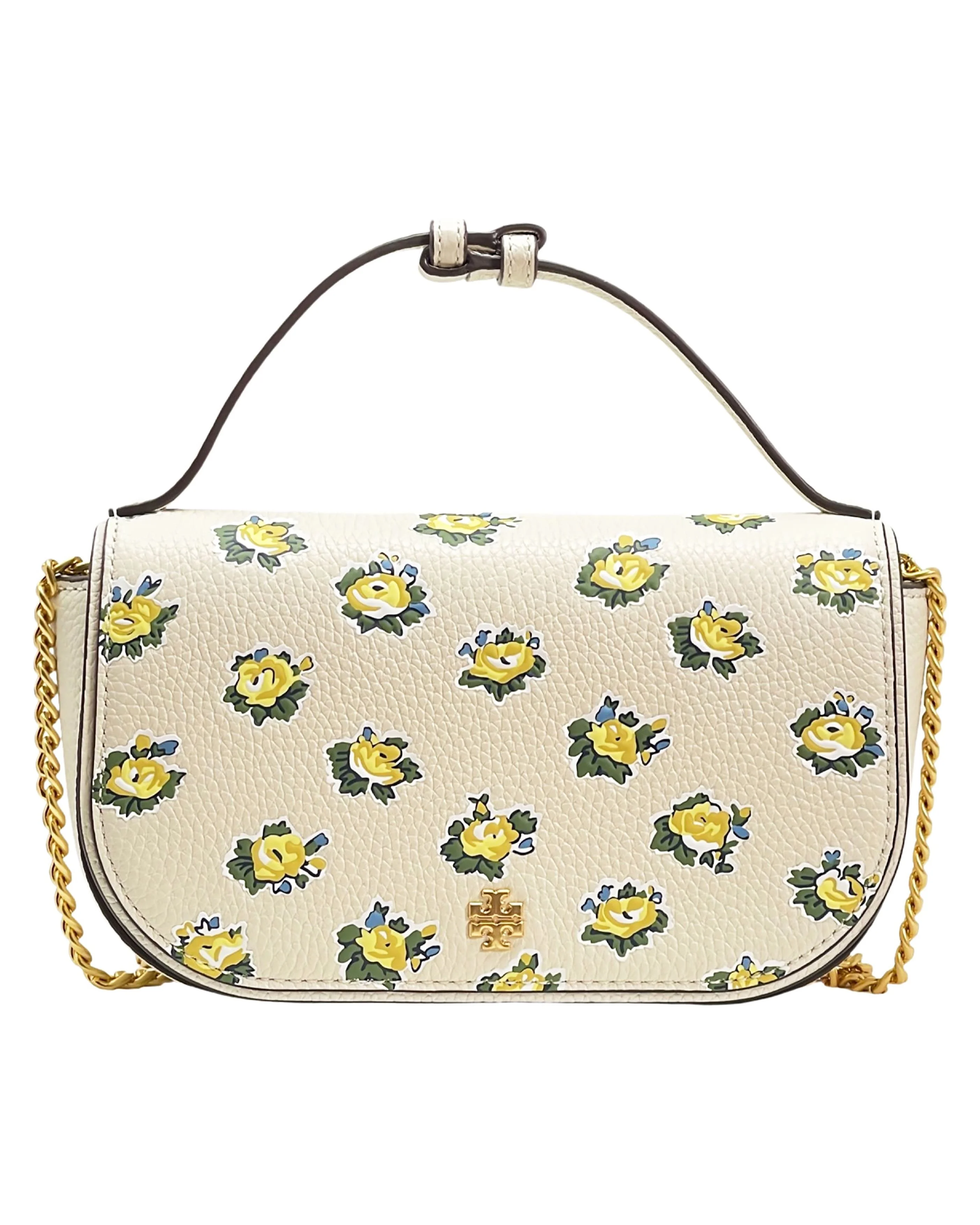 Tory Burch Women's Emerson Printed Top Handle Leather Crossbody Bag (New Ivory Garden Rose)