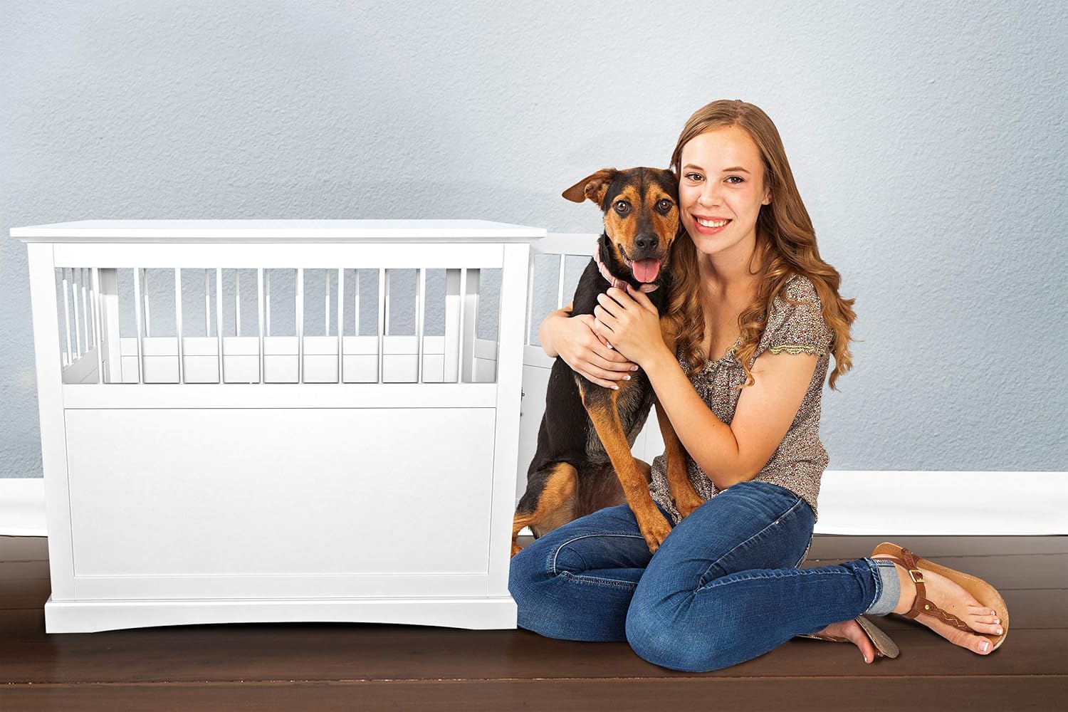 Furhaven Living Room End Table Dog Crate - White, Large