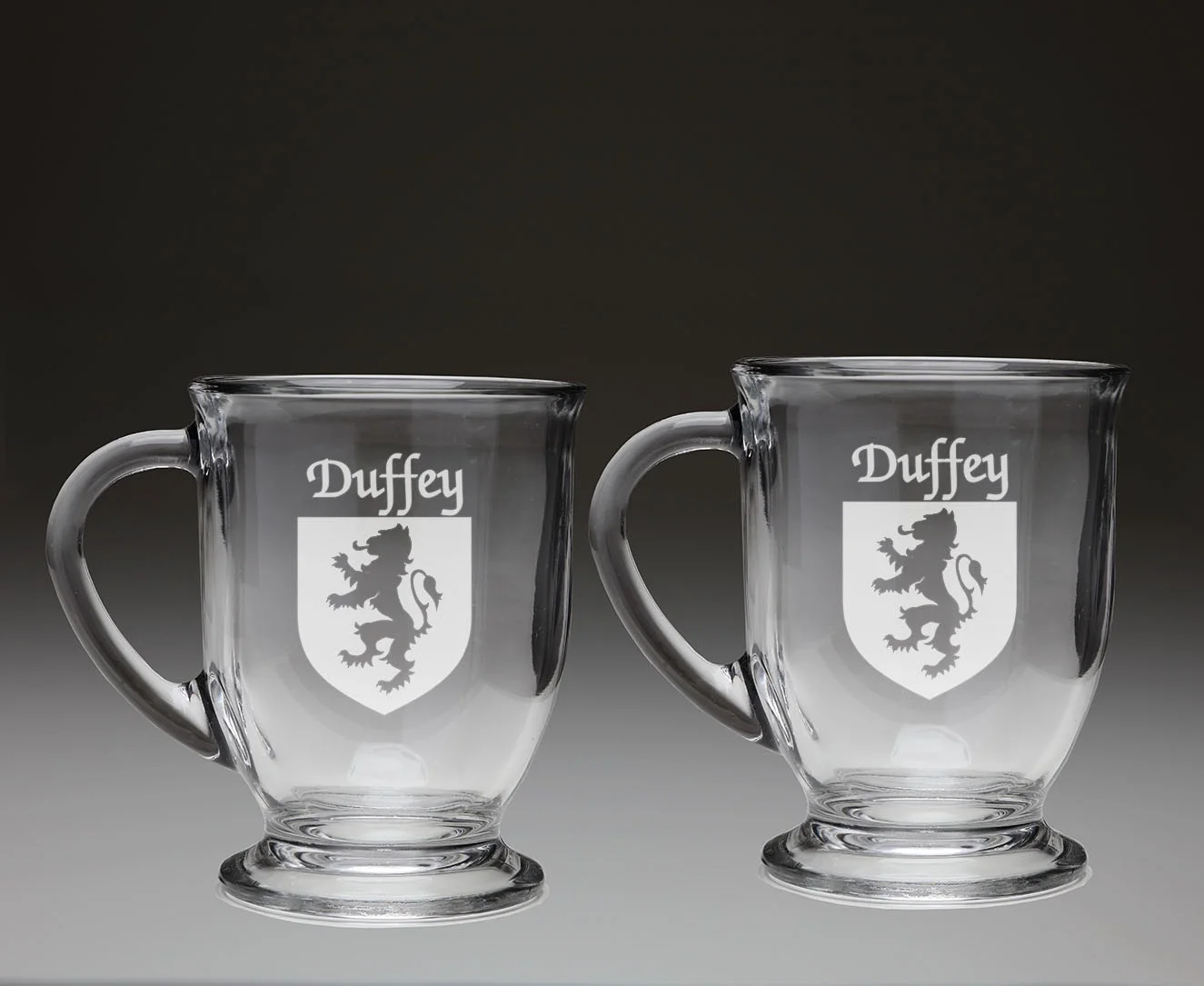 Duffey Irish Coat of Arms Glass Coffee Mugs - Set of 2