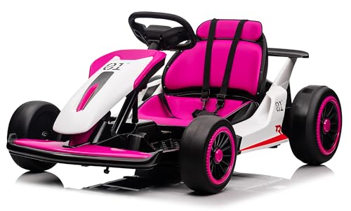 24V Go Kart for Kids 6-12 Year Old,Child Electric Drift Go-Kart with Music Mode,Electric Drifting Go Cart with Powerful Motor for 6+ Years Kid,2 Speed Available,Max Load 110lbs (Red-1)