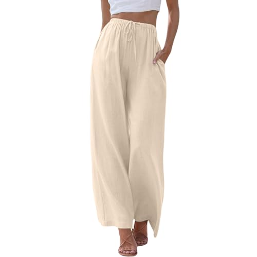 Stripped Pants Women High Waisted Wide Leg Pants Drawstring Elastic Trousers Comfy Straight Sweats with Pockets