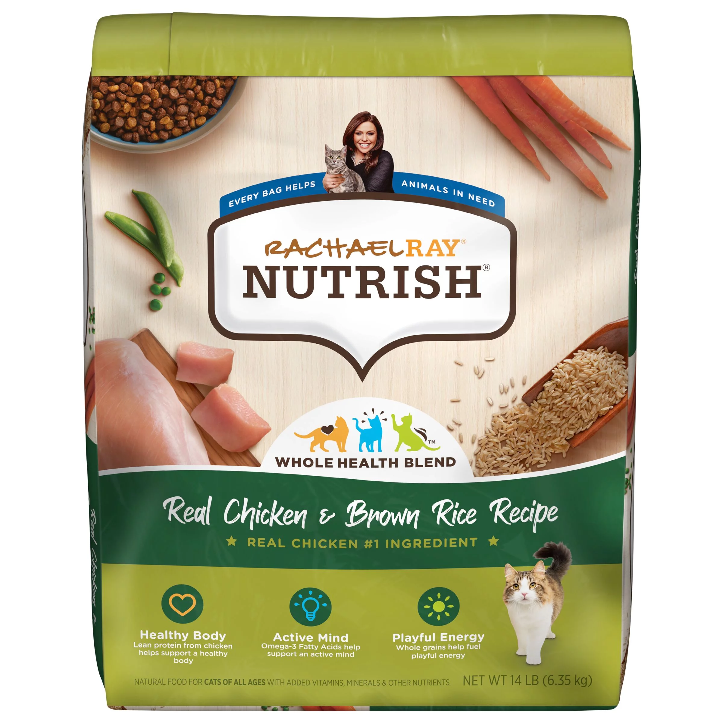 Rachael Ray Nutrish Real Chicken & Brown Rice Recipe, Dry Cat Food, 14-Pound Bag