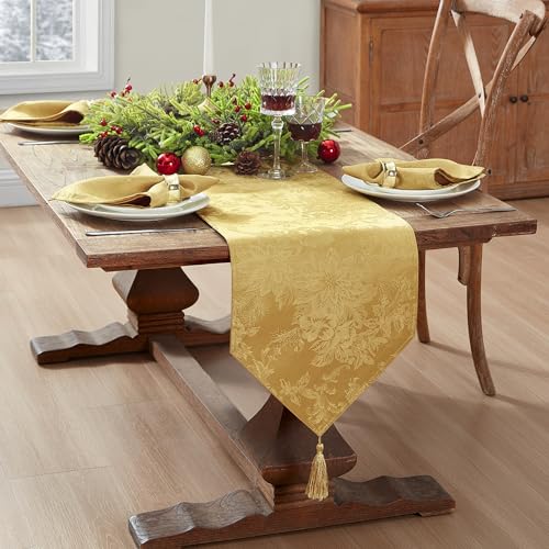 Elrene Home Fashions Poinsettia Elegance Jacquard Holiday Table Runner, 13