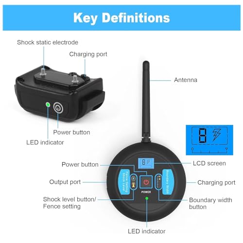 BNDHDEH Dog Wireless Fence, Electric Dog Fence & Remote Training Collar, Rechargeable Waterproof, Vibrate/Shock, Adjustable Control Range 80 to 1964 Feet, Electric Dog Boundary Containment System