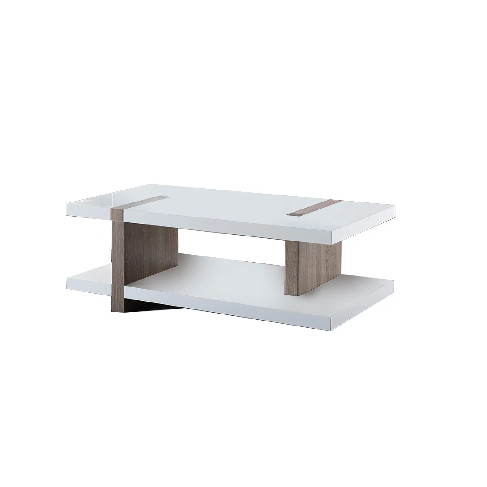Rectangular Wooden Coffee Table with Sled Base, White and Brown
