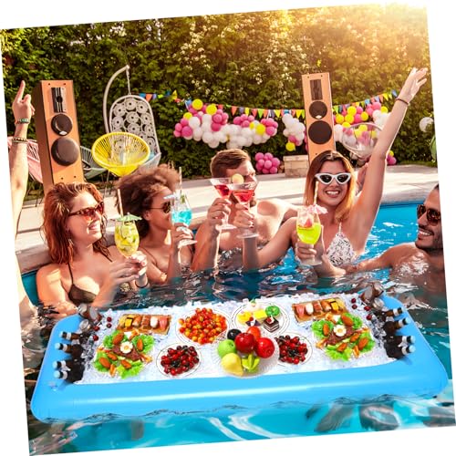 Hemoton 1 Set 2PCS Inflatable Pool Serving Bar and 3pcs Mesh Food Tent Set Drinking Buffet Tray Inflatable Ice Serving Buffet Bar Drinks Cooler Tray with Drain Plug (Blue)