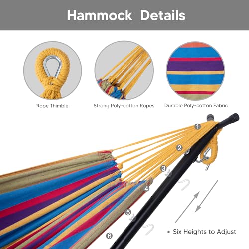 SUNCREAT 2-in-1 Hammocks Hammock Chair with Stand, 475 lbs Capacity, Heavy Duty Two Person Hammock with Stand, Patent Pending, Blue Stripe