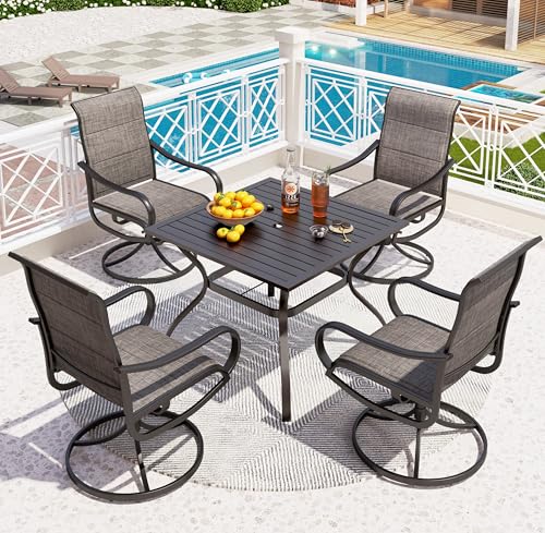 PHI VILLA 5 PCS Patio Dining Set with 4 Padded Outdoor Swivel Dining Chairs(Blue) and 37