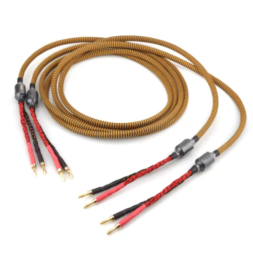 Tertullus HiFi OFC Audiophile Speaker Cable with 8 Banana Plugs,8.20ft 2.5m Nylon Braid Gold Plated Banana Plugs to Banana Plugs