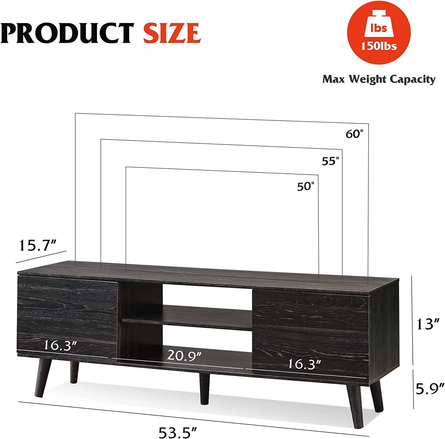WLIVE 60 Inch Mid Century TV Stand, Entertainment Center for TVs, 55