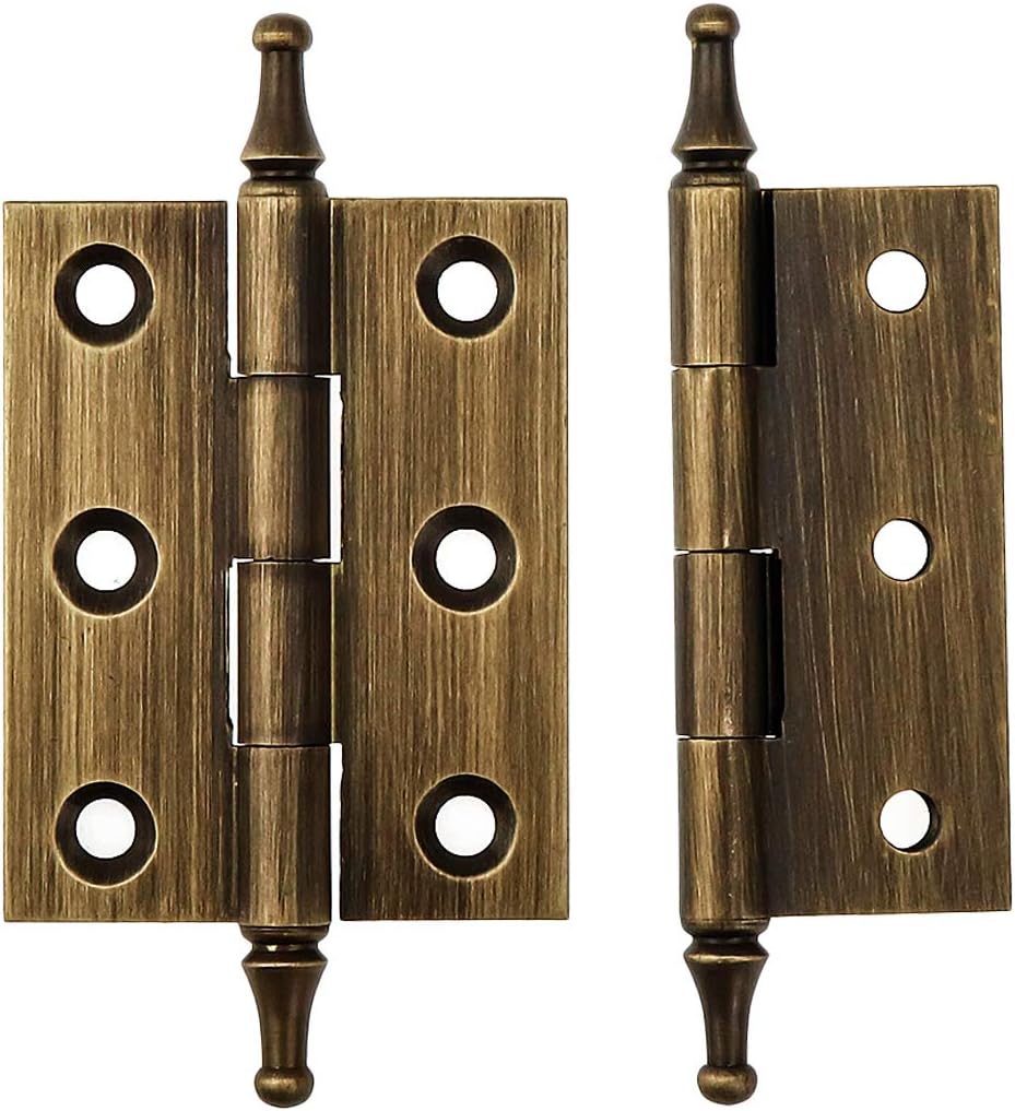 LC LICTOP 2 Inch Antique Pure Brass Hinges Crown Head Butt Hinges for Furniture Cabinet Drawer Door 2pcs