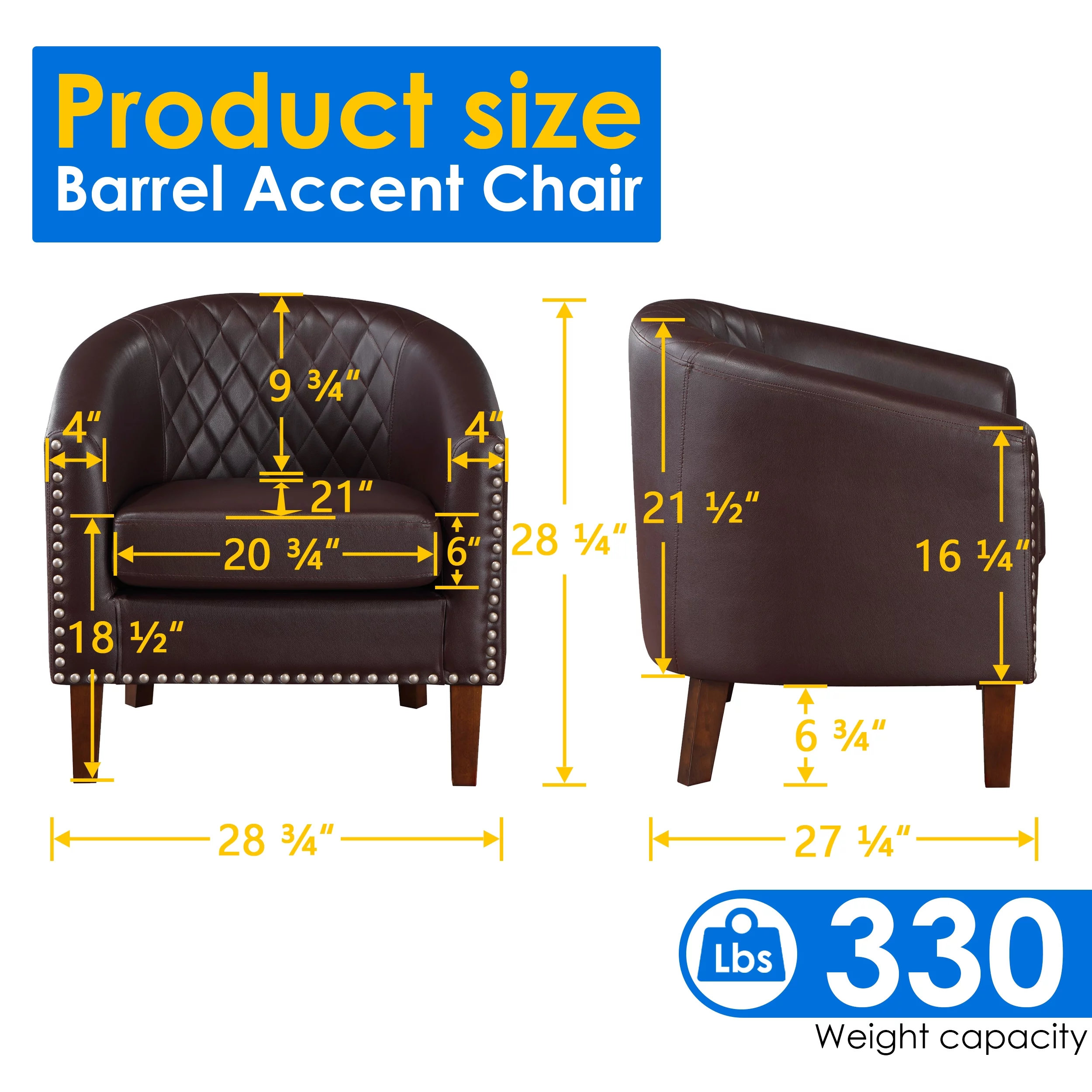 Prilinex Accent Chair, Faux Leather Barrel Chair Cozy Modern Club Chair with Soft Padded and Solid Wood Legs for Living Room/Bedroom/Study/Waiting Room, Brown