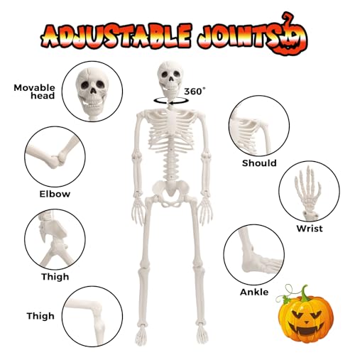 5.4 FT Giant Skeletons for Halloween, Life Full Size Skeleton with Movable Posable Joints for Halloween Decor Outdoor Haunted House Party Decoration