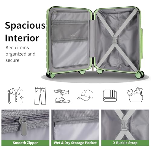 Lightweight Luggage with Spinner Wheels & YKK Zipper, 3-Piece Travel Suitcase ABS+PC Hardshell Luggage Set with TSA Lock, Light Avocado Green (20+24+28 inch)