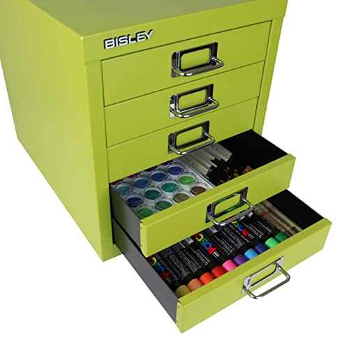 Bisley 10-Drawer Steel MultiDrawer Cabinet - Black, Chrome Pull Handles with Label Holders, Powder-Coated Steel, Removable Drawers, Fits Under Most Desks, Labels Included