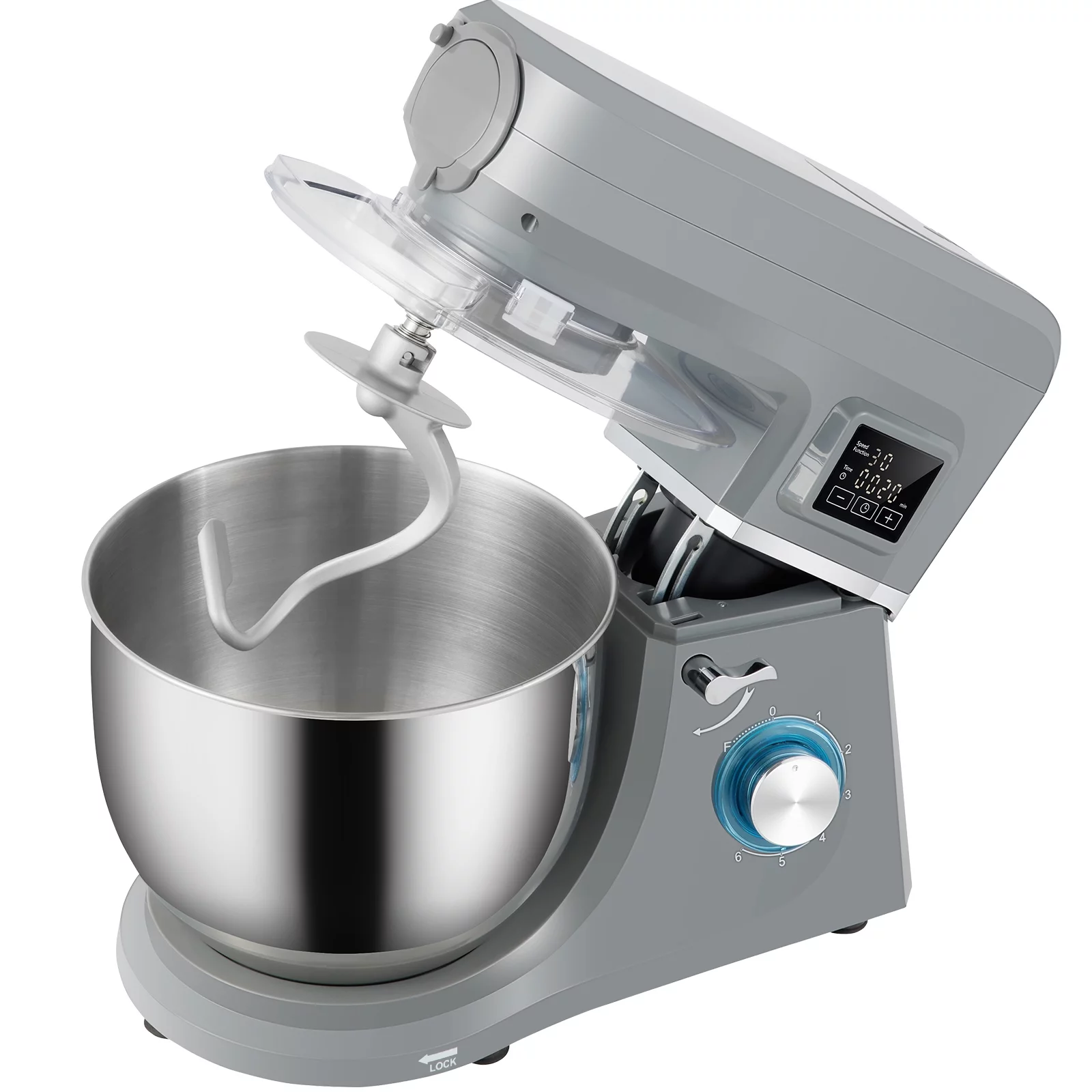 BENTISM Stand Mixer 7.4Qt LCD Screen Timing 6-Speed Dough Mixer w/ Grinder Juicer