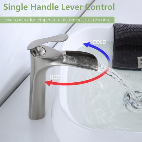 Bathroom Vessel Sink Faucet, Waterfall Oil Rubbed Bronze Bathroom Faucet, Vessel Faucet, Tall Body 1 Hole Single Handle with Pop Up Drain Combo Vanity Mixer Tap Basin Bowl Sink