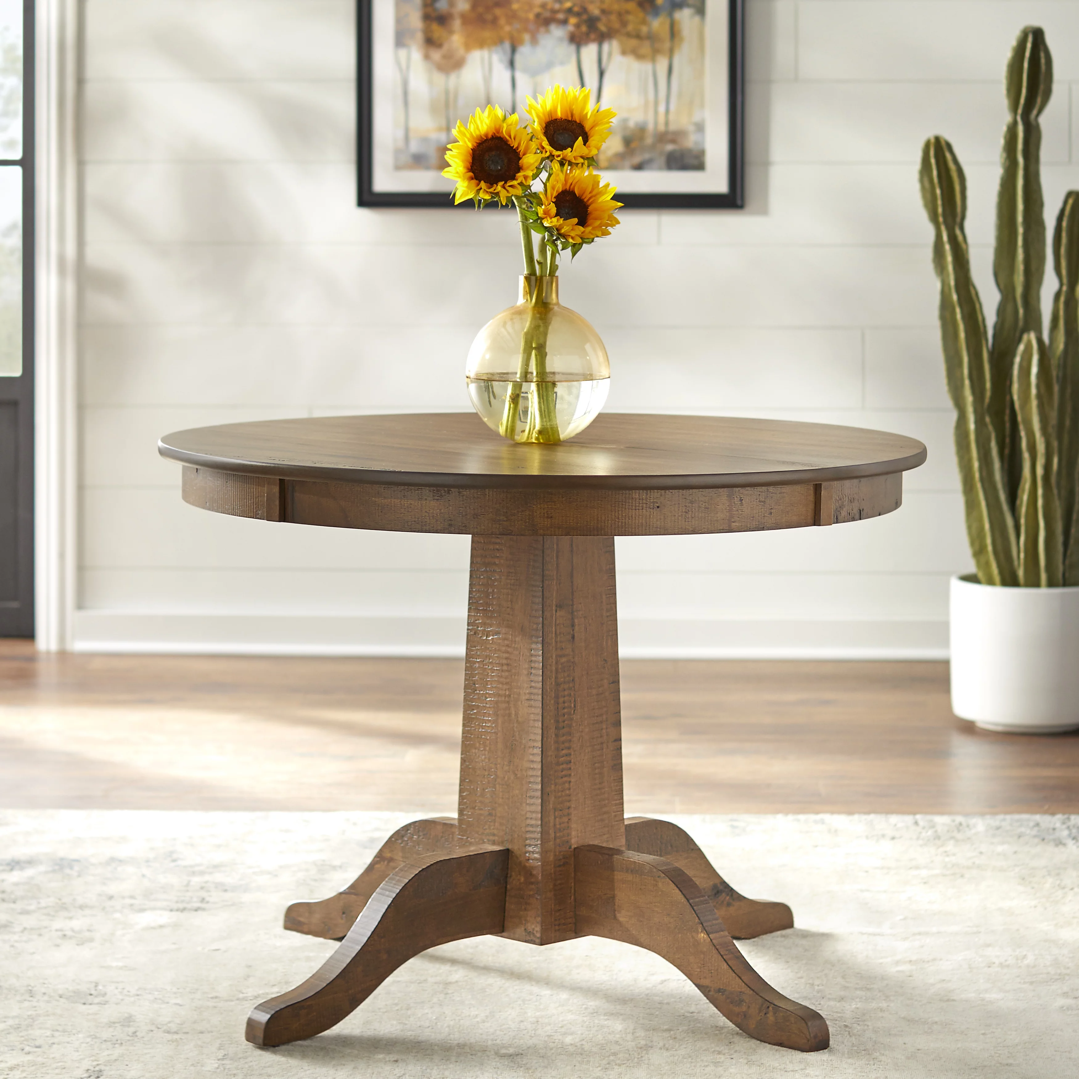 TMS Athens Indoor Farmhouse Round MDF Pedestal Dining Table, Brown