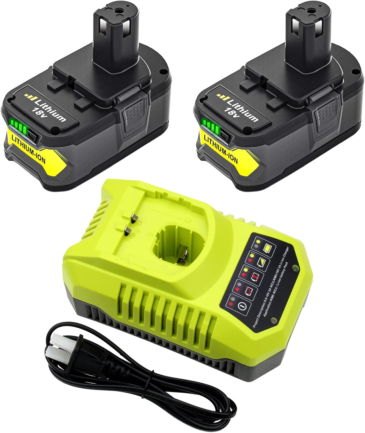 2Pack 6.0Ah Replacement for Ryobi 18V Battery and Charger Combo Replacement for Ryobi 18V Lithium P102 P103 P104 P105 P107 P109 P108 P190 P122 Cordless Tools Battery and P117 Charger