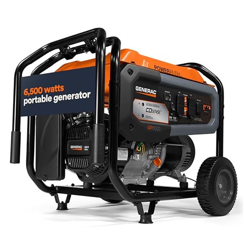 Generac 8,000-Watt Gas-Powered Portable Generator - Electric Start with COsense - PowerRush Advanced Technology - Reliable Power for Emergencies, Recreation, Home - 49 State Compliant - Orange/Black