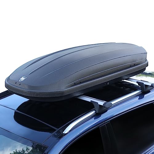 12 Cubic Feet Hard Shell Top Mount Carrier, Rooftop Cargo Box Carrier, Dual-Side Opening, Universal Fit for Cars & SUVs, Waterproof ABS Material with Secure Straps & Keys