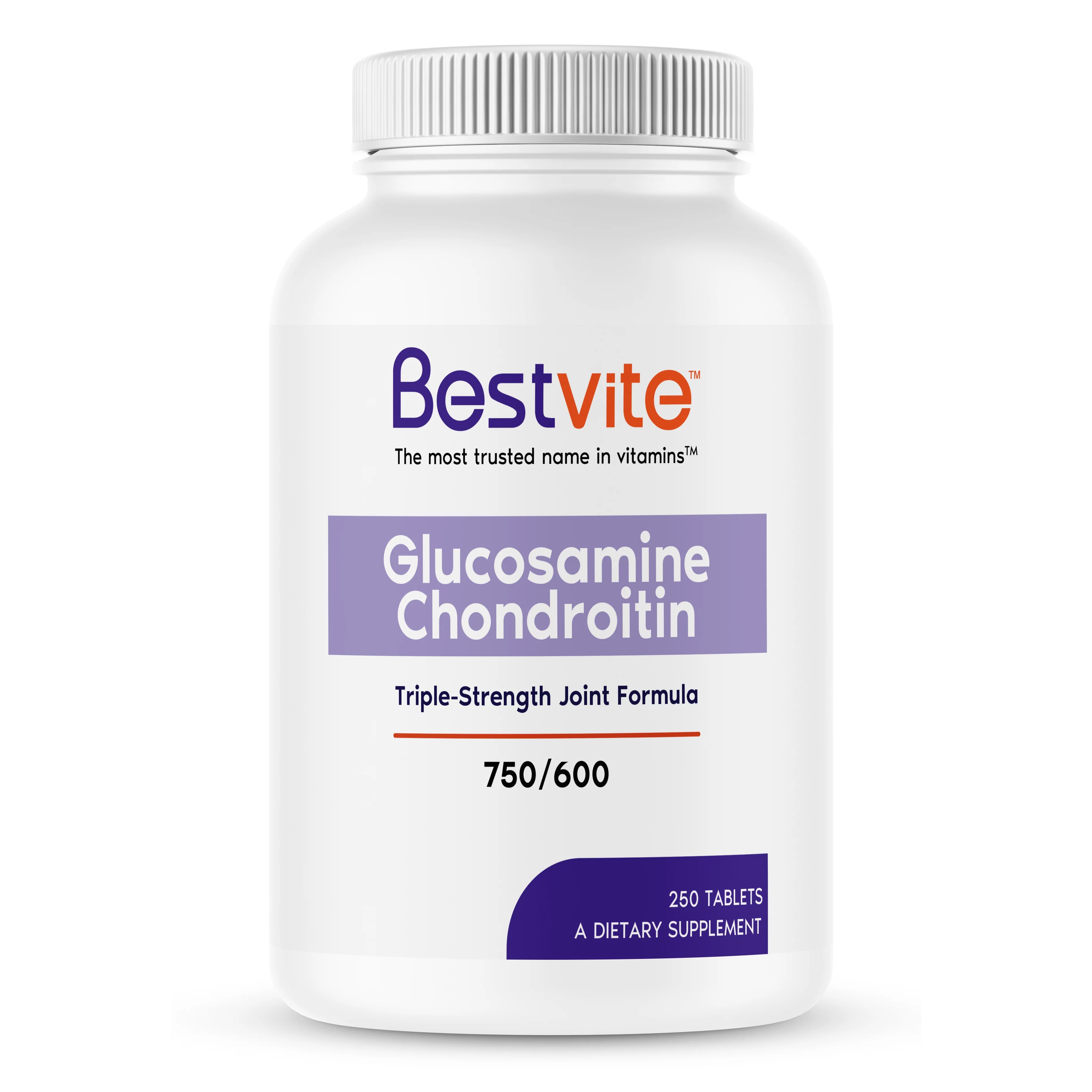 Glucosamine & Chondroitin Sulfate 750/600 Triple Strength (250 Tablets)-Joint Support-No Stearates-Gluten Free