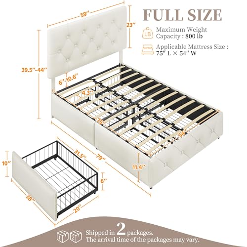 Yaheetech Queen Bed Frame Upholstered Bed Frame with Adjustable Diamond Button-Tufted Headboard/3 Drawers Storage, Queen Platform Bed/Strong Wooden Slats, Black Queen Bed