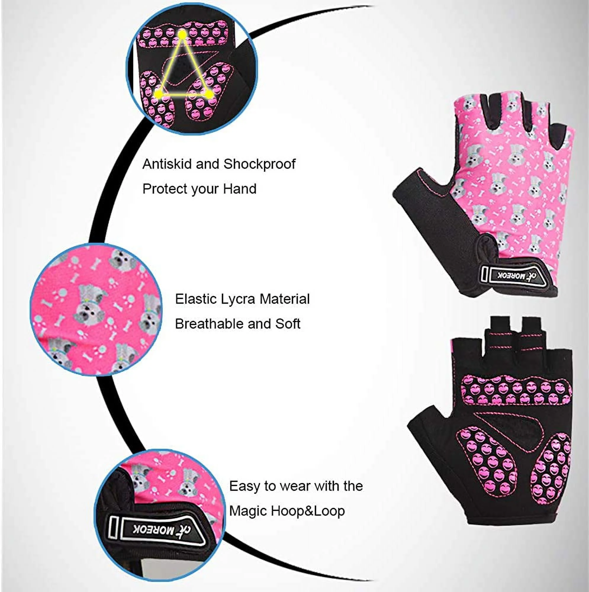 MOREOK Cycling Gloves Bike Gloves for Boys Girls Youth-[Breathable Anti-Slip 3MM Gel Pad] Kids Biking Gloves Half Finger Road Bike MTB Bicycle Gloves-for Cycling/Training/Outdoor Sports