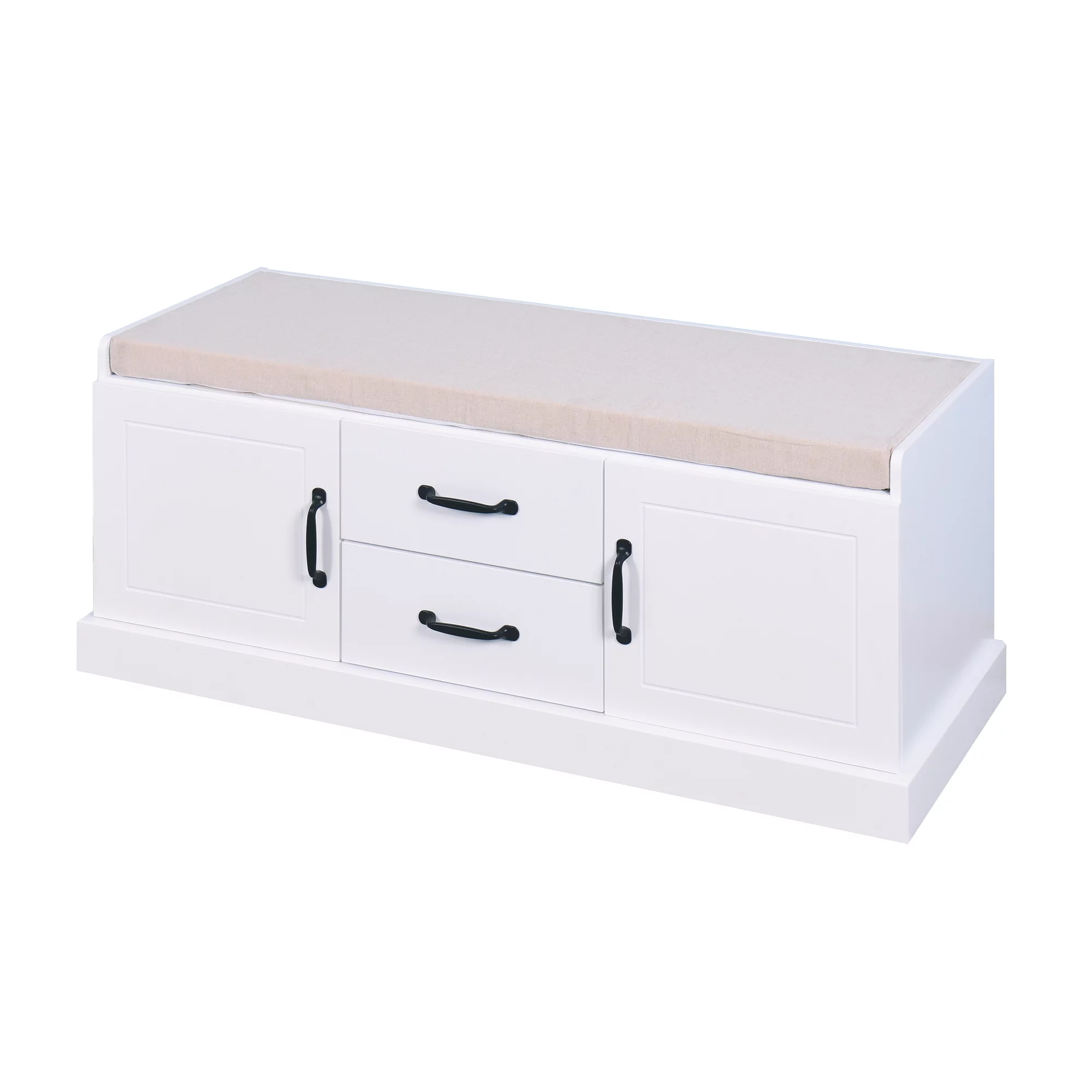 Nestfair Entryway White Storage Bench with 2 Drawers, MDF