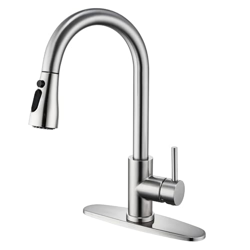 Kitchen Faucet with Pull Down Sprayer Multitask Mode Single Handle High Arc Pull Out Kitchen Sink Faucet Offers Efficient Cleaning for RV (Silver)