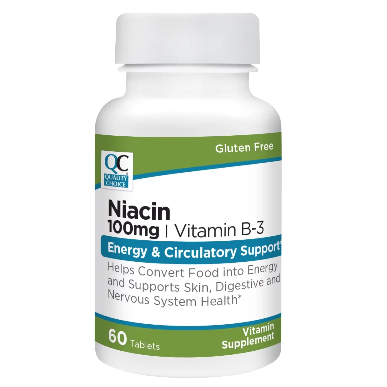 Quality Choice Niacin 100mg Vitamin B-3 Energy & Circulatory Support Tablets, 60 Count - Pack of 6