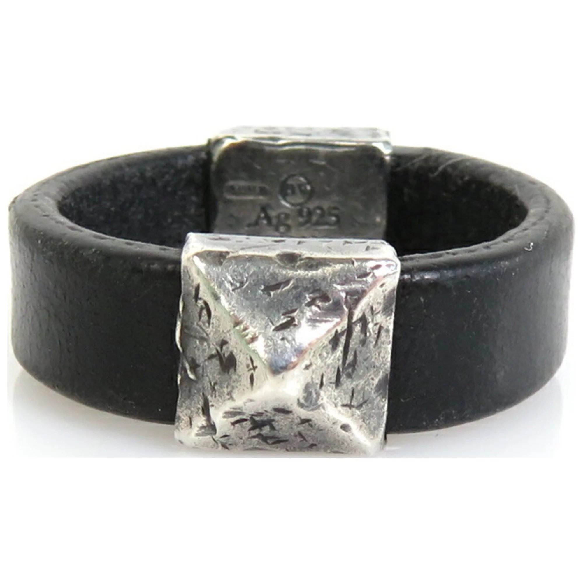 Pre-Owned Bottega Veneta Ring/Ring Leather/Silver 925 Black x Silver Men's No. 21 h29520f (Good)